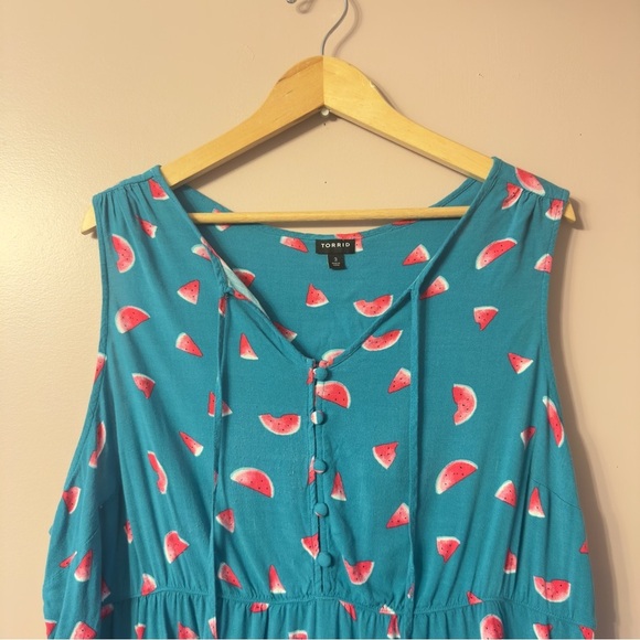 Torrid Watermelon Tiered Top Bluegreen Women Size 3 - Picture 3 of 7